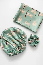 ست مراقبت از مو ساتن (کلاه + کش مو + روبالشی)